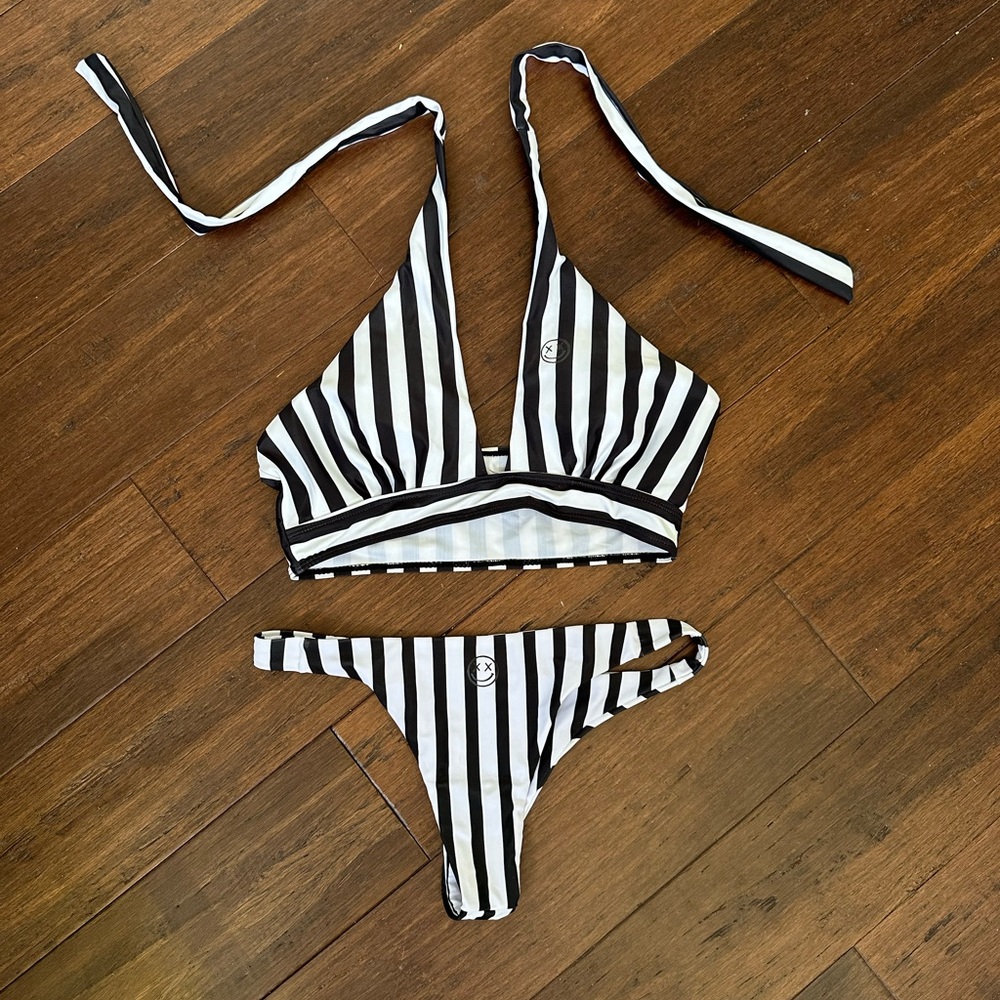 Striped Black and White Bikini Set